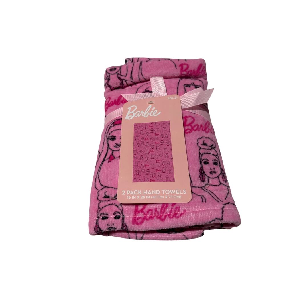 Barbie all cotton hot pink hand towels 2 in set of identical nwt new with tags